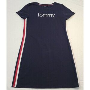 Tommy Hilfiger Women's T-Shirt Dress Small Navy Blue Side Stripes Cotton /87-21